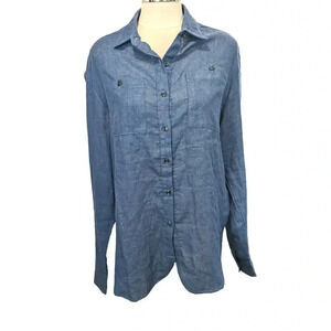 The Podolls Women Blue Long Sleeve Button-Down Shirt Medium